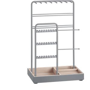 imageSONGMICS Jewelry Holder Jewelry Organizer Display Stand with Metal Frame Velvet Tray Necklace Earring Bracelet Holder for Studs Rings Gift Idea Pale Gold and Ink Black UJJS021AB02Dove Gray