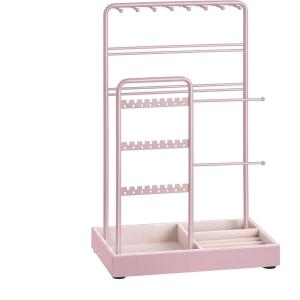 imageSONGMICS Jewelry Holder Jewelry Organizer Display Stand with Metal Frame Velvet Tray Necklace Earring Bracelet Holder for Studs Rings Gift Idea Pale Gold and Ink Black UJJS021AB02Jelly Pink