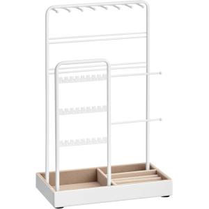 imageSONGMICS Jewelry Holder Jewelry Organizer Display Stand with Metal Frame Velvet Tray Necklace Earring Bracelet Holder for Studs Rings Gift Idea Pale Gold and Ink Black UJJS021AB02Matte White