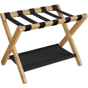 imageSONGMICS Luggage Rack Bamboo Luggage Rack for Guest Room Folding Suitcase Stand for Hotel Bedroom HeavyDuty Holds up to 131 lb Natural Beige URLR007N01Natural Beige