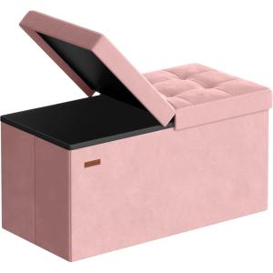 imageSONGMICS Mazie Collection  43 Inches Storage Ottoman Foldable Storage Bench with Flipping Lid 660 lb Load Capacity for Entryway Living Room Bedroom Velvet Fabric Pale Blue ULSF078QQ03Jelly Pink