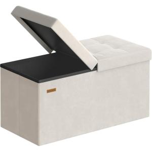 imageSONGMICS Mazie Collection  43 Inches Storage Ottoman Foldable Storage Bench with Flipping Lid 660 lb Load Capacity for Entryway Living Room Bedroom Velvet Fabric Pale Blue ULSF078QQ03Cream White