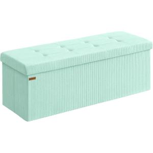 imageSONGMICS Mazie Collection  Storage Ottoman Bench Foldable Foot Rest 15 x 30 x 15 Inches End of Bed Bench Storage Chest Load 660 lb Living Room Bedroom Entryway Cream White ULSF603W01Moonlight Green