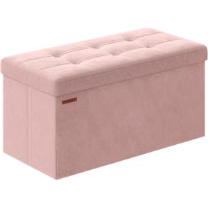 imageSONGMICS Mazie Collection  Storage Ottoman Bench Foldable Foot Rest 15 x 30 x 15 Inches End of Bed Bench Storage Chest Load 660 lb Living Room Bedroom Entryway Cream White ULSF603W01Jelly Pink