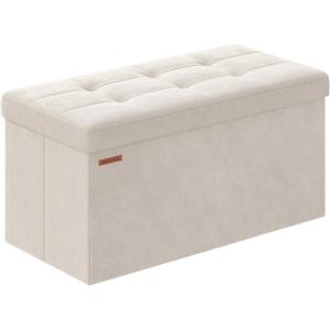 imageSONGMICS Mazie Collection  Storage Ottoman Bench Foldable Foot Rest 15 x 30 x 15 Inches End of Bed Bench Storage Chest Load 660 lb Living Room Bedroom Entryway Cream White ULSF603W01Cream White