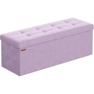 imageSONGMICS Mazie Collection  Storage Ottoman Bench Foldable Foot Rest 15 x 30 x 15 Inches End of Bed Bench Storage Chest Load 660 lb Living Room Bedroom Entryway Cream White ULSF603W01Light Lilac