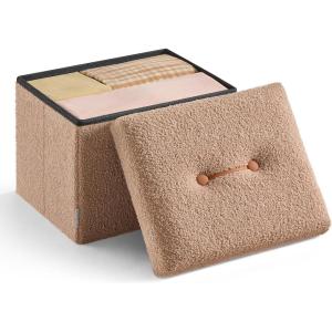 imageSONGMICS Small Folding Storage Ottoman Foot Rest Stool 15 x 15 x 15 Inches Ottoman with Storage Load up to 660 lb for Living Room Bedroom Dorm Camel Brown ULSF095K01Camel Brown