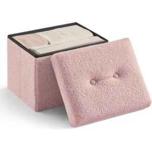 imageSONGMICS Small Folding Storage Ottoman Foot Rest Stool 15 x 15 x 15 Inches Ottoman with Storage Load up to 660 lb for Living Room Bedroom Dorm Camel Brown ULSF095K01Jelly Pink