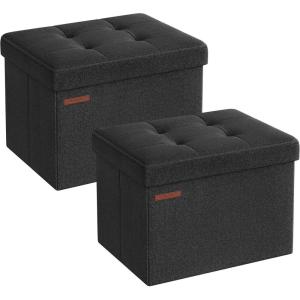 imageSONGMICS Small Folding Storage Ottoman Set of 2 Foot Rest Stool Cube Footrest 122 x 161 x 122 Inches 286 lb Load Capacity for Living Room Bedroom Home Office Dorm Ink Black ULSF102B21