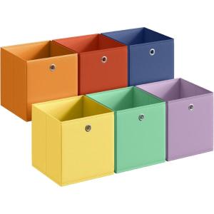 imageSONGMICS Storage Cubes Set of 6 Odorless Foldable Storage Boxes 13 x 13 x 13 Inches Closet Organizers for Shelf Rainbow Storage Bins Colorful Fabric Bins for Bedroom Living Room URFB233XA10Multicolor 3
