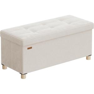 imageSONGMICS Storage Ottoman Bench Folding Storage Chest 15 x 30 x 152 Inches Foot Rest Stool 20 Gal 77 L Velvet Surface for Bedroom Entryway Living Room Jelly Pink ULSF0517R01Cream White