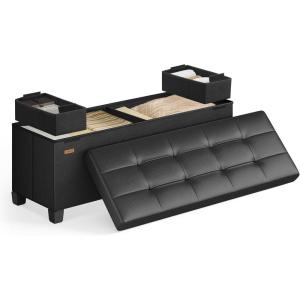 imageSONGMICS Storage Ottoman Bench Folding Storage Chest 15 x 30 x 152 Inches Foot Rest Stool 20 Gal 77 L Velvet Surface for Bedroom Entryway Living Room Jelly Pink ULSF0517R01Ink Black
