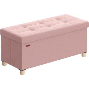 imageSONGMICS Storage Ottoman Bench Folding Storage Chest 15 x 30 x 152 Inches Foot Rest Stool 20 Gal 77 L Velvet Surface for Bedroom Entryway Living Room Jelly Pink ULSF0517R01Jelly Pink