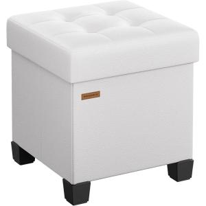 imageSONGMICS Storage Ottoman Cube Ottoman with Legs 15 x 15 x 157 Inches Footstool Footrest 10 Gal 37 L Synthetic Leather for Bedroom Living Room Dorm Ink Black ULSF0512B02Cloud White