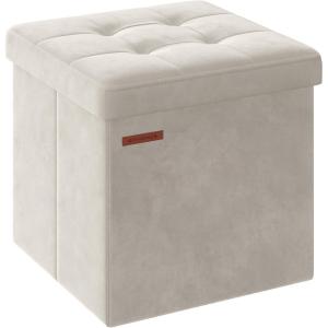 imageSONGMICS Storage Ottoman Cube Ottoman with Legs 15 x 15 x 157 Inches Footstool Footrest 10 Gal 37 L Synthetic Leather for Bedroom Living Room Dorm Ink Black ULSF0512B02Cream White