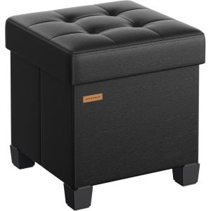 imageSONGMICS Storage Ottoman Cube Ottoman with Legs 15 x 15 x 157 Inches Footstool Footrest 10 Gal 37 L Synthetic Leather for Bedroom Living Room Dorm Ink Black ULSF0512B02Ink Black