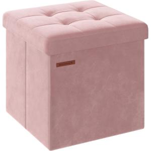 imageSONGMICS Storage Ottoman Cube Ottoman with Legs 15 x 15 x 157 Inches Footstool Footrest 10 Gal 37 L Synthetic Leather for Bedroom Living Room Dorm Ink Black ULSF0512B02Jelly Pink