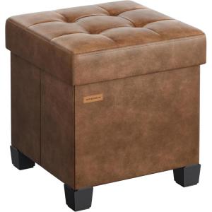 imageSONGMICS Storage Ottoman Cube Ottoman with Legs 15 x 15 x 157 Inches Footstool Footrest 10 Gal 37 L Synthetic Leather for Bedroom Living Room Dorm Ink Black ULSF0512B02Coffee Brown