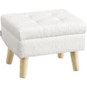 imageSONGMICS Storage Ottoman Foot Stool Ottoman with Padded Seat Foot Rest with Wood Legs Small Table for Hallway Living Room 118 x 157 x 114 Inches Teddy Fleece Cream White ULOM518WD01White