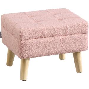 imageSONGMICS Storage Ottoman Foot Stool Ottoman with Padded Seat Foot Rest with Wood Legs Small Table for Hallway Living Room 118 x 157 x 114 Inches Teddy Fleece Cream White ULOM518WD01Jelly Pink