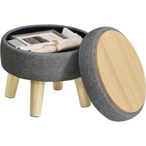 imageSONGMICS Storage Ottoman Foot Stool Round Ottoman with Padded Seat Foot Rest with Wood Legs Small Table for Hallway Living Room 122 Inches Velvet Cream White ULOM513LH01Slate Gray