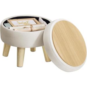 imageSONGMICS Storage Ottoman Foot Stool Round Ottoman with Padded Seat Foot Rest with Wood Legs Small Table for Hallway Living Room 122 Inches Velvet Cream White ULOM513LH01Cream White