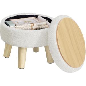 imageSONGMICS Storage Ottoman Foot Stool Round Ottoman with Padded Seat Foot Rest with Wood Legs Small Table for Hallway Living Room 122 Inches Velvet Cream White ULOM513LH01White