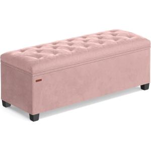 imageSONGMICS Velvet Storage Ottoman Bench Foot Rest with Legs 157 x 43 x 157 Inches End of Bed Bench Storage Chest Load up to 660 lb for Living Room Bedroom Entryway Walnut Brown ULSF089K01Jelly Pink