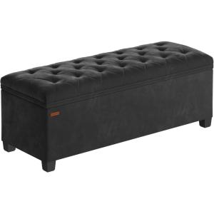 imageSONGMICS Velvet Storage Ottoman Bench Foot Rest with Legs 157 x 43 x 157 Inches End of Bed Bench Storage Chest Load up to 660 lb for Living Room Bedroom Entryway Walnut Brown ULSF089K01Ink Black