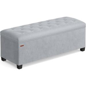 imageSONGMICS Velvet Storage Ottoman Bench Foot Rest with Legs 157 x 43 x 157 Inches End of Bed Bench Storage Chest Load up to 660 lb for Living Room Bedroom Entryway Walnut Brown ULSF089K01Dove Gray
