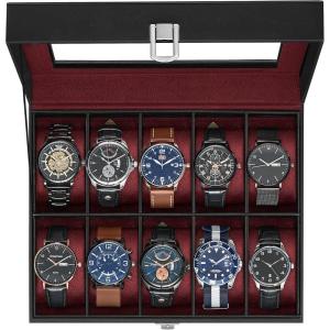 imageSONGMICS Watch Box 12Slot Watch Case Organizer with Large Glass Lid Removable Pillows Gift for Loved Ones Coffee Brown Synthetic Leather Coffee Brown Lining UJWB120KQ01SBlack  Wine Red