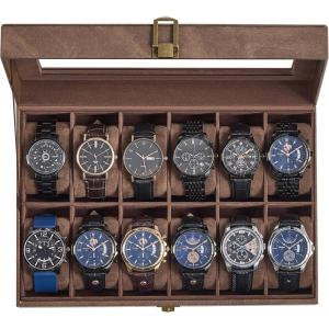 imageSONGMICS Watch Box 12Slot Watch Case Organizer with Large Glass Lid Removable Pillows Gift for Loved Ones Coffee Brown Synthetic Leather Coffee Brown Lining UJWB120KQ01SBrown  Brown