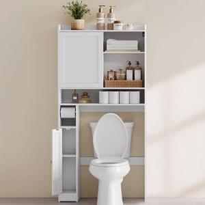 imageVASAGLE Over The Toilet Storage Shelf Bathroom Storage Cabinet with Sliding Door Adjustable Shelves Toilet Paper Holder SpaceSaving Modern 98 x 327 x 669 Inches Cloud White UBTS018W01Cloud White