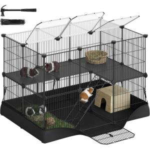 imageSONGMICS Guinea Pig Cage Rabbit Cage Small Animal Playpen with Waterproof Mat Top and Side Door 20 Panels 484 x 248 x 163 Inches Ink Black ULPI012BH01366L x 248W x 242H