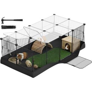 imageSONGMICS Guinea Pig Cage Rabbit Cage Small Animal Playpen with Waterproof Mat Top and Side Door 20 Panels 484 x 248 x 163 Inches Ink Black ULPI012BH01484L x 248W x 163H