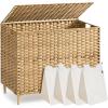 imageSONGMICS 2Section Laundry Hamper with Lid 29 Gal 110L PE Rattan Laundry Basket with Removable Washable Liners for Bedroom amp Living Room Goose Yellow ULCB222YE01Goose Yellow