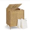 imageSONGMICS 2Section Laundry Hamper with Lid 29 Gal 110L PE Rattan Laundry Basket with Removable Washable Liners for Bedroom amp Living Room Goose Yellow ULCB222YE01Goose Yellow