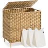 imageSONGMICS 2Section Laundry Hamper with Lid 29 Gal 110L PE Rattan Laundry Basket with Removable Washable Liners for Bedroom amp Living Room Goose Yellow ULCB222YE01Goose Yellow