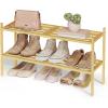imageSONGMICS Bamboo Shoe Rack for Closet Stackable Shoe Oragnizer with Modular Structure SpaceSaving Free Standing Shelf for Entryway Bedroom 3Tier Holds 1216 Pairs Natural Color ULBS053YL01Natural