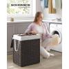 imageSONGMICS Laundry Hamper with Lid 172 Gallon 65L Synthetic Rattan Clothes Laundry Basket with Lid and Handles Foldable Removable Liner Summer Sand ULCB165LZ01Chestnut Brown