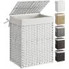 imageSONGMICS Laundry Hamper with Lid 172 Gallon 65L Synthetic Rattan Clothes Laundry Basket with Lid and Handles Foldable Removable Liner Summer Sand ULCB165LZ01Cloud White
