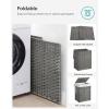 imageSONGMICS Laundry Hamper with Lid 172 Gallon 65L Synthetic Rattan Clothes Laundry Basket with Lid and Handles Foldable Removable Liner Summer Sand ULCB165LZ01Dove Gray