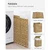 imageSONGMICS Laundry Hamper with Lid 172 Gallon 65L Synthetic Rattan Clothes Laundry Basket with Lid and Handles Foldable Removable Liner Summer Sand ULCB165LZ01Goose Yellow