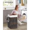 imageSONGMICS Laundry Hamper with Lid 172 Gallon 65L Synthetic Rattan Clothes Laundry Basket with Lid and Handles Foldable Removable Liner Summer Sand ULCB165LZ01Chestnut Brown