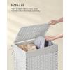 imageSONGMICS Laundry Hamper with Lid 172 Gallon 65L Synthetic Rattan Clothes Laundry Basket with Lid and Handles Foldable Removable Liner Summer Sand ULCB165LZ01Cloud White
