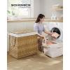 imageSONGMICS Laundry Hamper with Lid 172 Gallon 65L Synthetic Rattan Clothes Laundry Basket with Lid and Handles Foldable Removable Liner Summer Sand ULCB165LZ01Goose Yellow