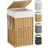 imageSONGMICS Laundry Hamper with Lid 172 Gallon 65L Synthetic Rattan Clothes Laundry Basket with Lid and Handles Foldable Removable Liner Summer Sand ULCB165LZ01Goose Yellow