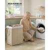 imageSONGMICS Laundry Hamper with Lid 172 Gallon 65L Synthetic Rattan Clothes Laundry Basket with Lid and Handles Foldable Removable Liner Summer Sand ULCB165LZ01Summer Sand
