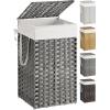 imageSONGMICS Laundry Hamper with Lid 172 Gallon 65L Synthetic Rattan Clothes Laundry Basket with Lid and Handles Foldable Removable Liner Summer Sand ULCB165LZ01Dove Gray