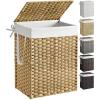 imageSONGMICS Laundry Hamper with Lid 172 Gallon 65L Synthetic Rattan Clothes Laundry Basket with Lid and Handles Foldable Removable Liner Summer Sand ULCB165LZ01Goose Yellow